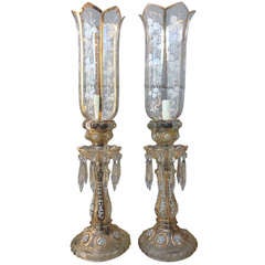 Fabulous Antique Baccarat Table Lamps Enamel Painted Decoration c.1900