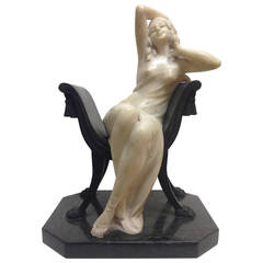 Italian Bronze and Alabaster Beauty Sculpture, circa 1930s