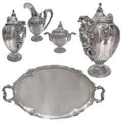 Exceptional Italian Figural 880, Fine Silver Tea Set Matching Tray, circa 1928