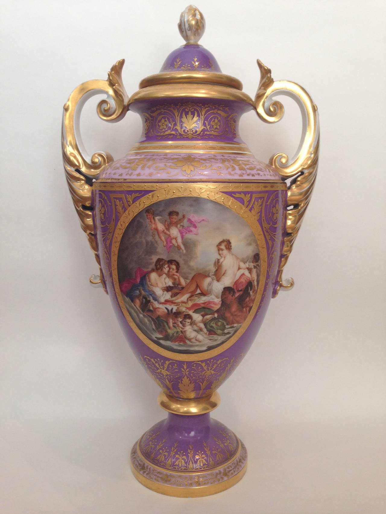 Austrian Extremely Rare Vienna Porcelain Covered Urns Fantastic Color, 19th Century For Sale