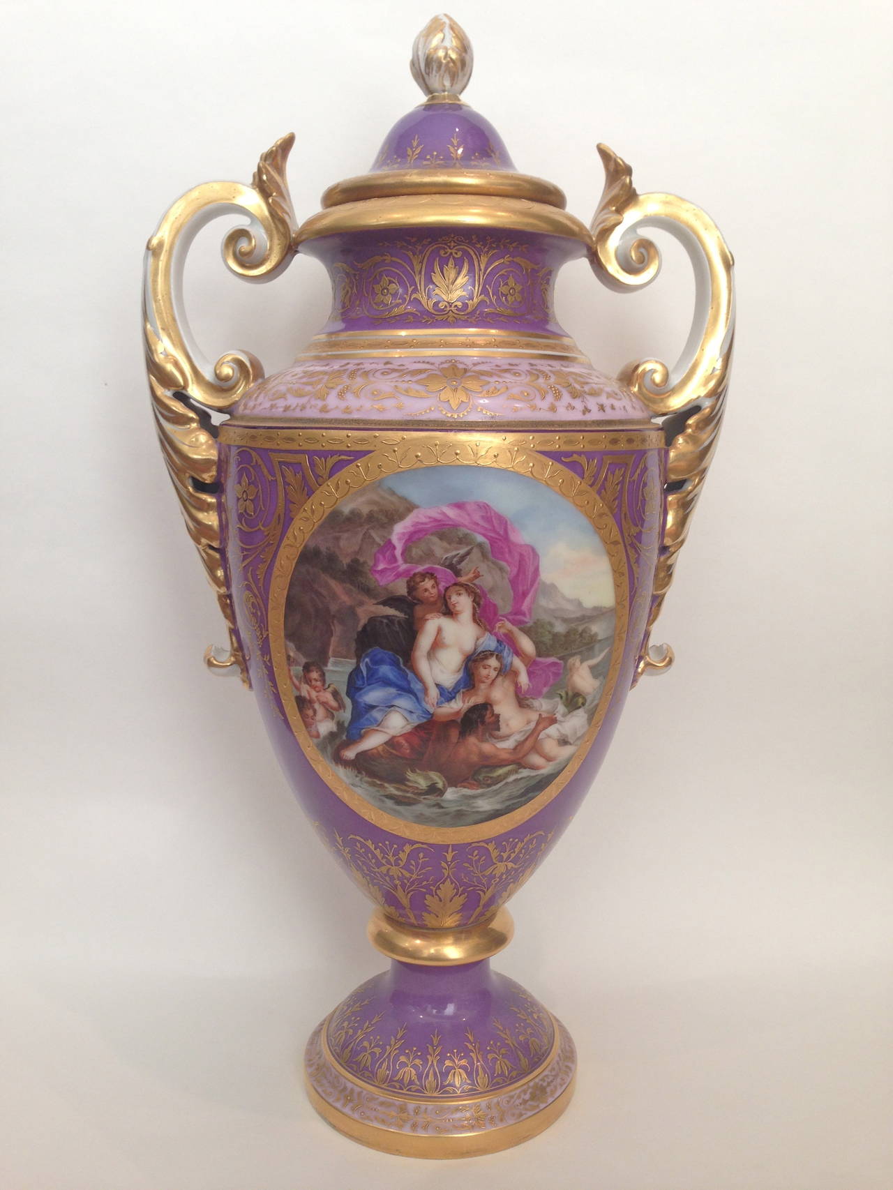 Gilt Extremely Rare Vienna Porcelain Covered Urns Fantastic Color, 19th Century For Sale