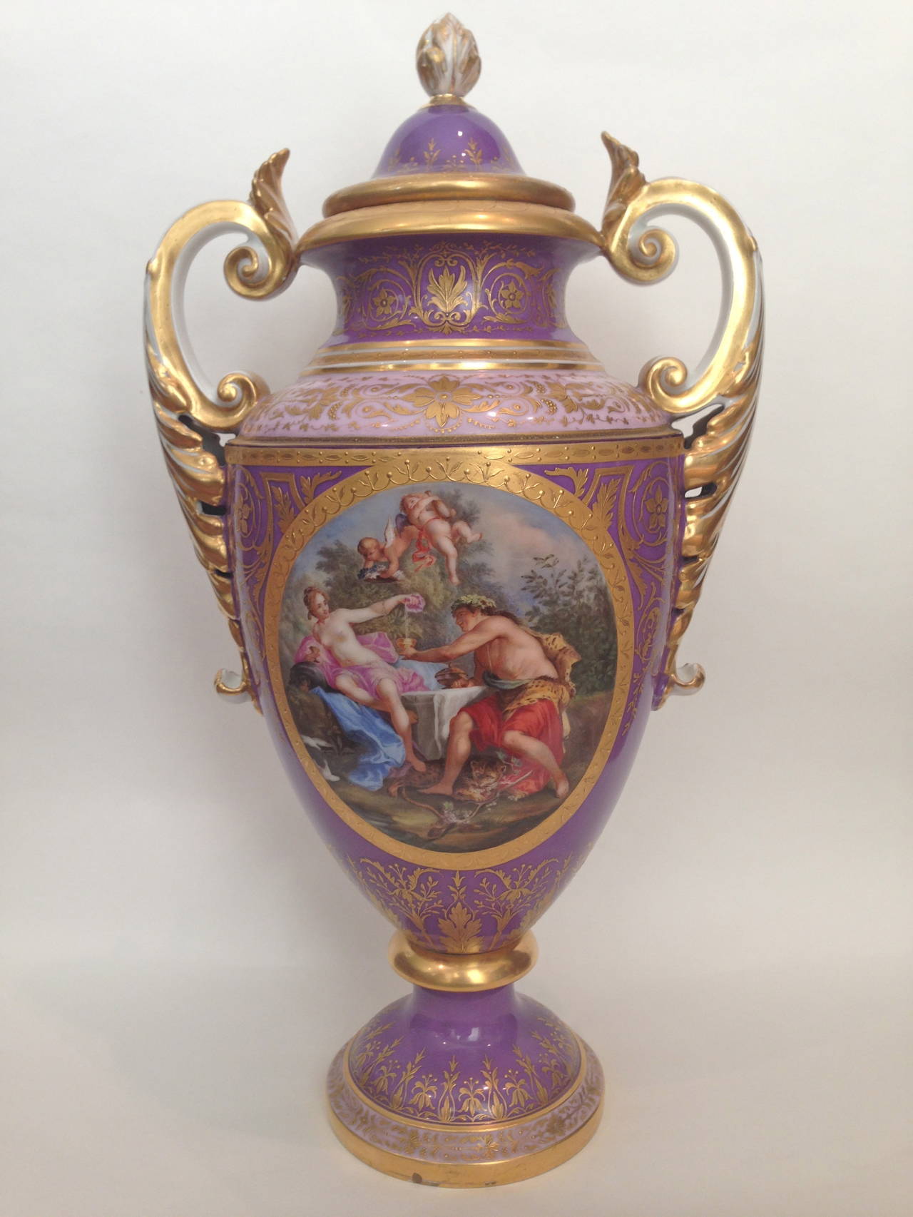 Extremely Rare Vienna Porcelain Covered Urns Fantastic Color, 19th Century In Excellent Condition For Sale In Redding, CA