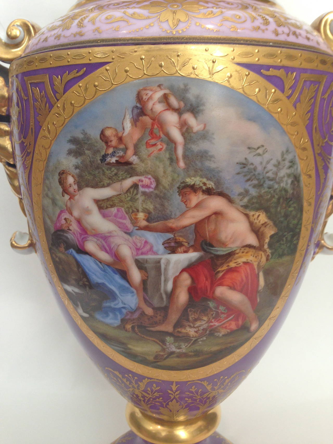 Late 19th Century Extremely Rare Vienna Porcelain Covered Urns Fantastic Color, 19th Century For Sale