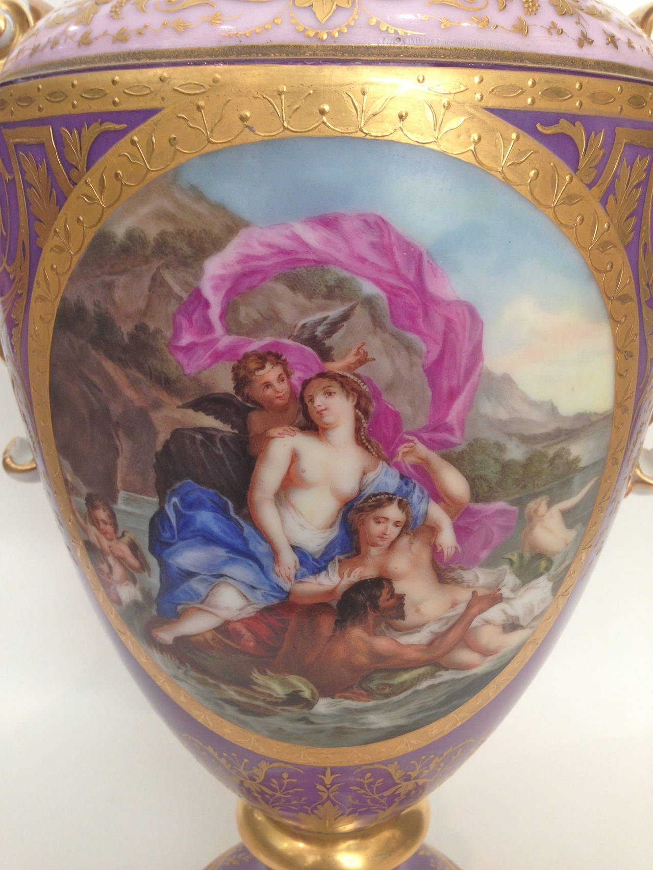 Extremely Rare Vienna Porcelain Covered Urns Fantastic Color, 19th Century For Sale 1