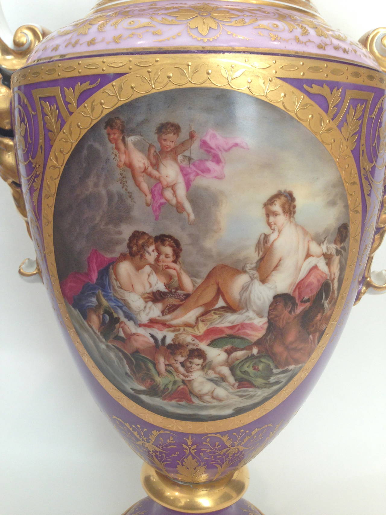 Extremely Rare Vienna Porcelain Covered Urns Fantastic Color, 19th Century For Sale 2