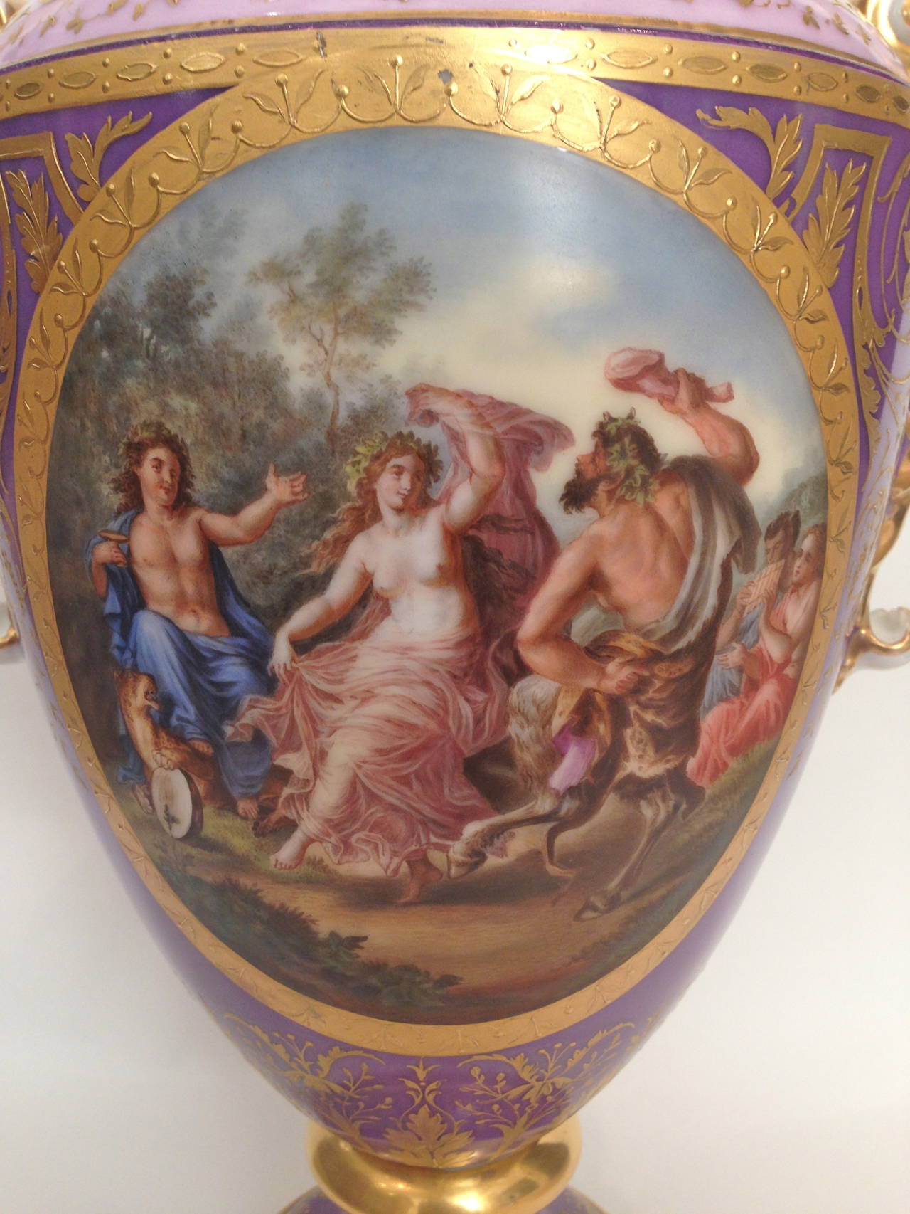 Extremely Rare Vienna Porcelain Covered Urns Fantastic Color, 19th Century For Sale 3