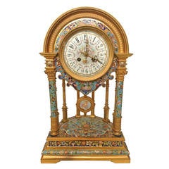 Finest Champleve Enamel Orientalist Temple Form Clock, 19th Century
