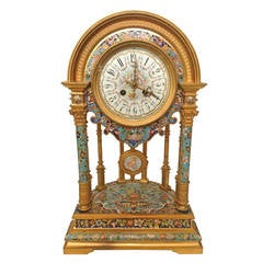 Finest Champleve Enamel Orientalist Temple Form Clock, 19th Century