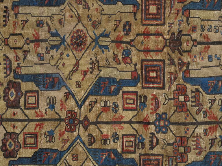 Antique Persian Serapi Carpet, Handmade Wool Oriental Rug, Gold-Ivory Light Blue