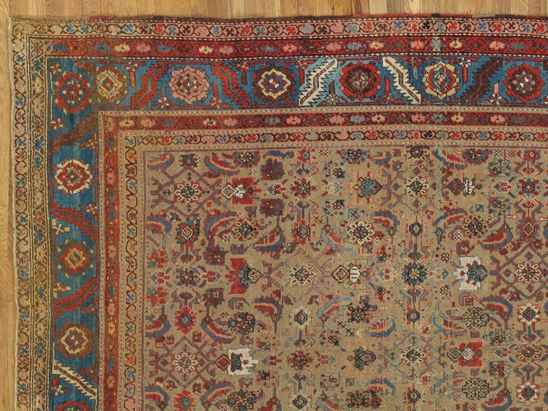 Heriz Serapi Antique Heriz Northwest Persian Runner, Handmade Rug Light Blue, Taupe, Rust Red For Sale