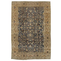 Antique Persian Tabriz Carpet, Handmade Oriental Rug, Navy, Beige, Gold Allover