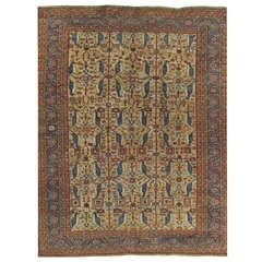 Antique Persian Serapi Carpet, Handmade Wool Oriental Rug, Gold-Ivory Light Blue 9