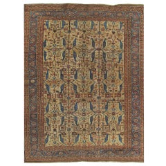 Antique Persian Serapi Carpet, Handmade Wool Oriental Rug, Gold-Ivory Light Blue