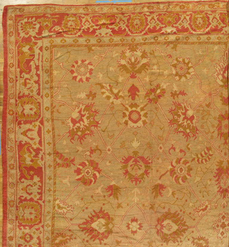 Antiker antiker Oushak-Teppich, türkische Teppiche, handgefertigte orientalische Teppiche, rosa und elfenbeinfarbener feiner Teppich (Türkisch) im Angebot