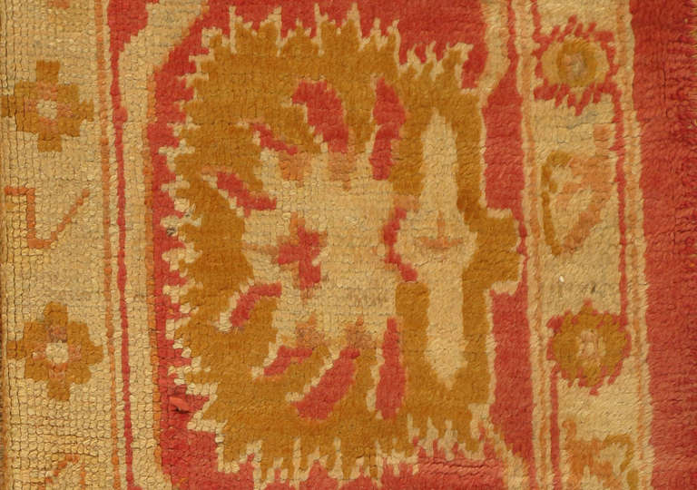 Antiker antiker Oushak-Teppich, türkische Teppiche, handgefertigte orientalische Teppiche, rosa und elfenbeinfarbener feiner Teppich (19. Jahrhundert) im Angebot