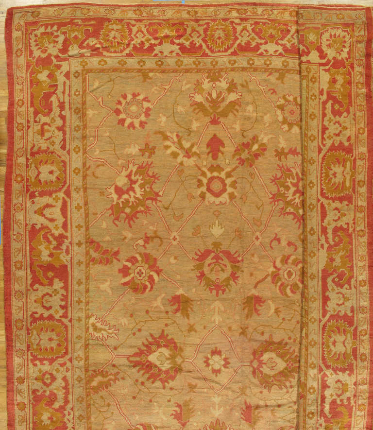 Antiker antiker Oushak-Teppich, türkische Teppiche, handgefertigte orientalische Teppiche, rosa und elfenbeinfarbener feiner Teppich (Wolle) im Angebot