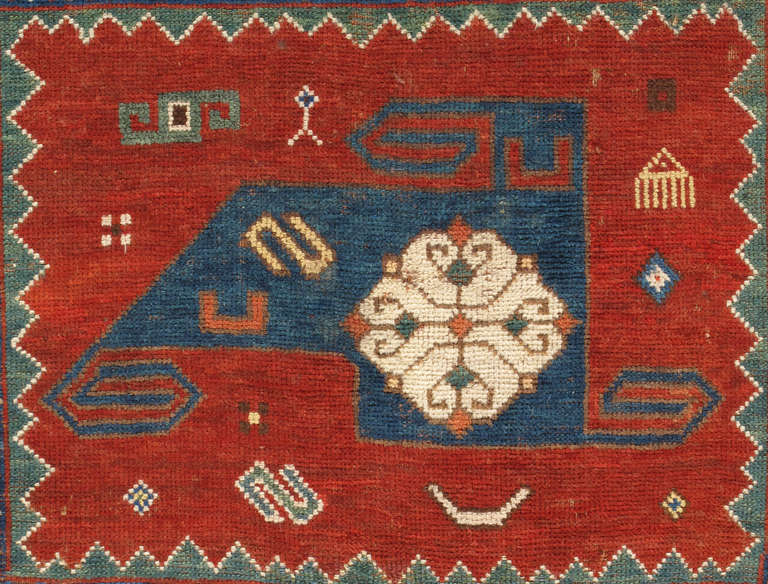 Hand-Knotted Antique Russian Pinwheel Kazak Rug