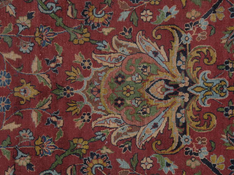 Antique Persian Lavar Kerman Carpet, Handmade Oriental Rug, Red and Blue, Green