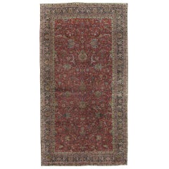 Antique Persian Lavar Kerman Carpet, Handmade Oriental Rug, Red and Blue, Green
