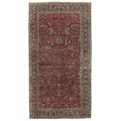 Antique Persian Lavar Kerman Carpet, Handmade Oriental Rug, Red and Blue, Green