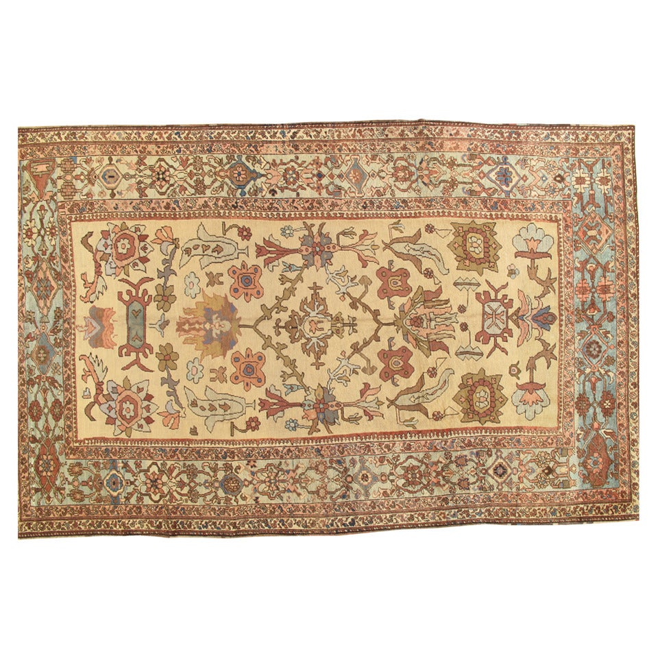 Antique Bakhshaish Carpet, Hand Knotted Wool Oriental Rug, Taupe, Lt Blue, Ivory