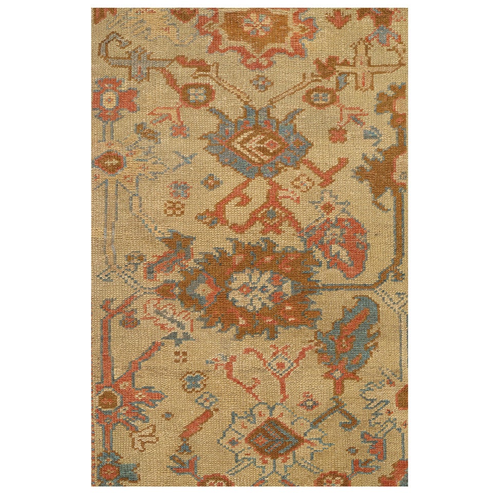 Antique Turkish Oushak Carpet, Handmade Oriental Rug, Beige, Taupe, Terracotta