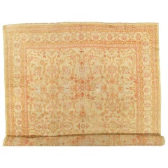 Tapis turc ancien d'Oushak, tapis oriental fait à la main, beige, taupe, sauge, corail