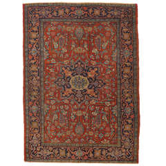 Antique Heriz Northwest Persian Rug, Handmade Rug, Gold, Navy, Light Blue, Rust 4