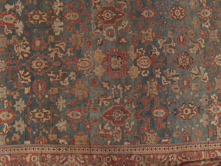 Hand-Knotted Antique Sultanabad Carpet, Handmade Persian Rug, Gray, Blue, Green Soft Red For Sale