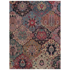 Antique Tabriz Carpet, Handmade Persian Rug in Floral Gold, Pink Brown and Taupe