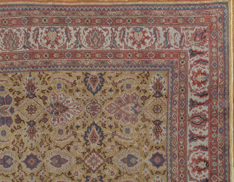 Hand-Knotted Antique Persian Sultanabad Carpet Handmade Soft Yellow Ground All Over Design For Sale
