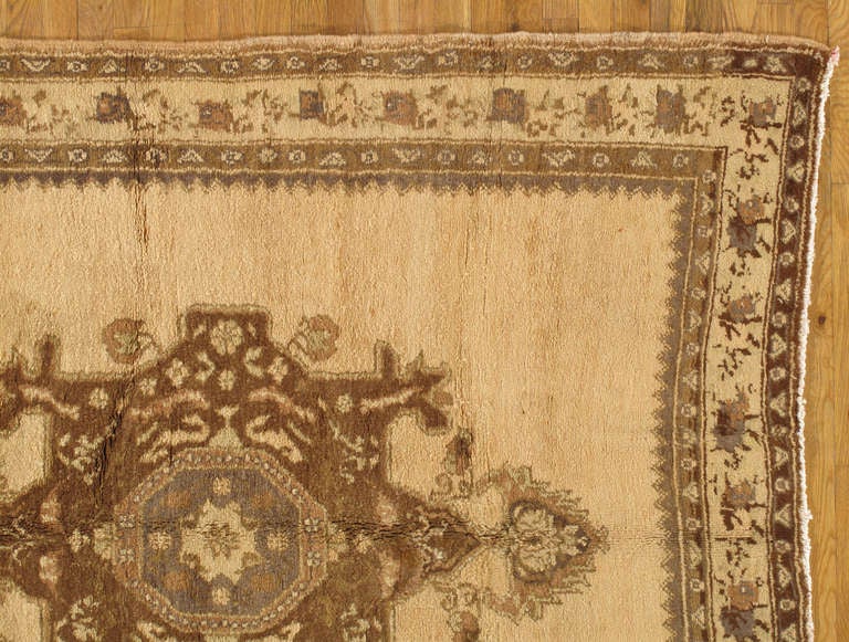 Turkish Vintage Oushak Carpet, Handmade Oriental Rug, Beige and Brown