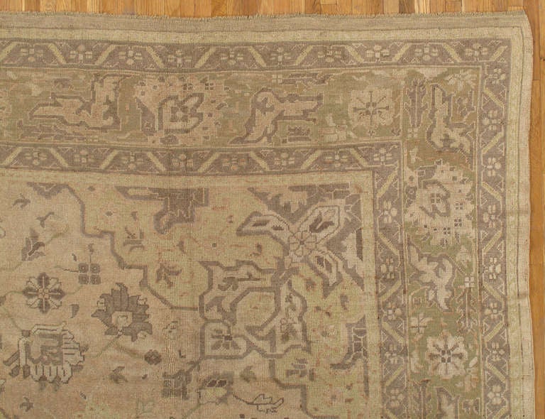 Turkish Antique Oushak Carpet, Handmade Oriental Rug, Soft, Taupe, Brown, Beige For Sale