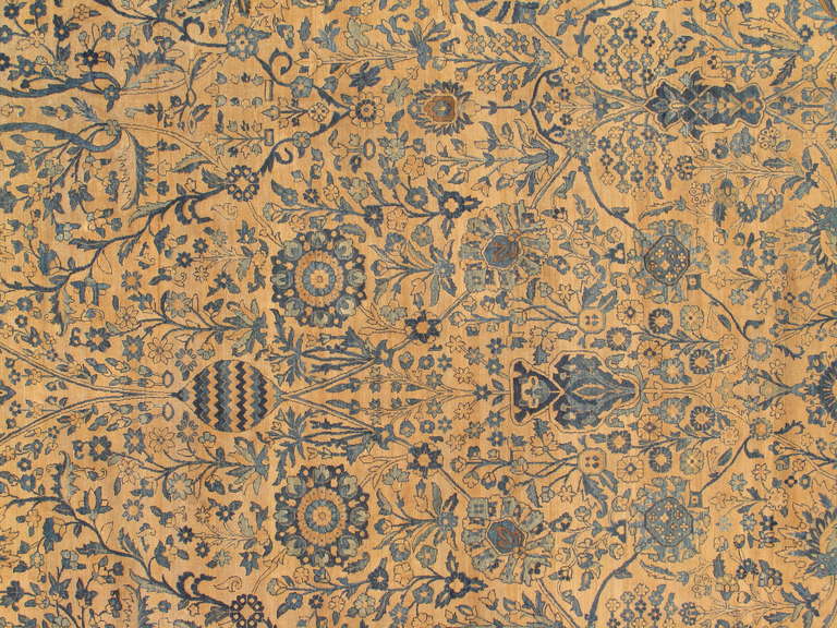 Antique Lavar Kerman Carpet, Fine Persian Oriental Rug Light Blue, Gold and Navy In Good Condition For Sale In Port Washington, NY