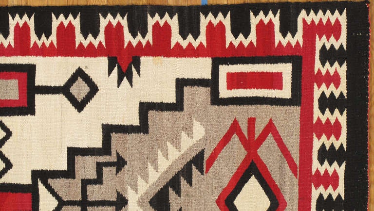 Native American Vintage Navajo Carpet, Handmade Rug, Brown, Blue, Beige, Taupe Soft Red Color