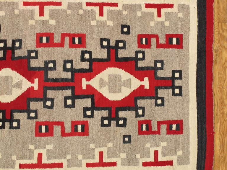 Native American Vintage Navajo Rug, Oriental Rug, Handmade Wool Rug, Red, Taupe, Gray