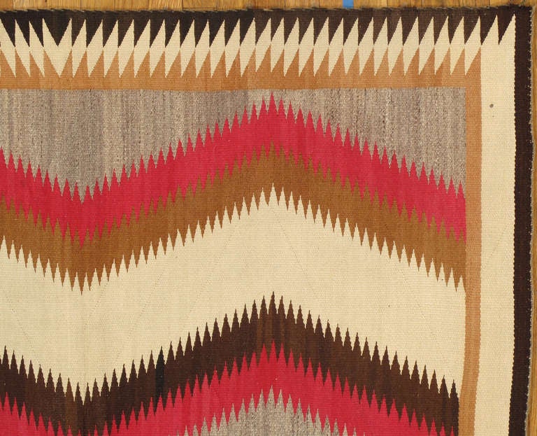 Native American Vintage Navajo Rug, Handmade Kilim Rug, Brown, Red, Beige, Tan, Storm Pattern For Sale