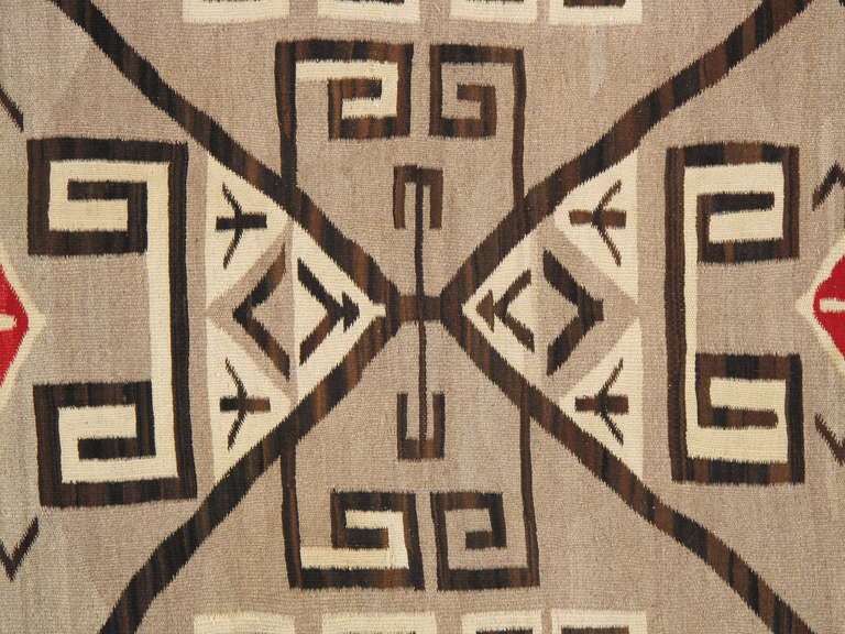 American Antique Fine Navajo Rug, Oriental Rug, Handmade Wool Rug, Taupe, Gray, Red Brown