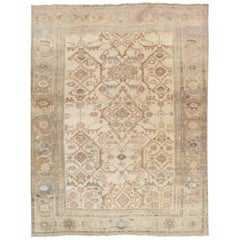 Antique Persian Sultanabad Carpet, Handmade Oriental, Light Blue, Taupe, Ivory