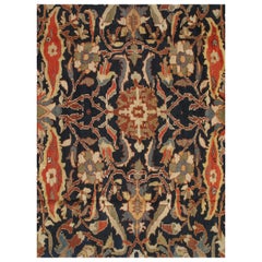 Antique Persian Sultanabad Carpet, Handmade Oriental Rug, Navy Blue, Rust, Gold
