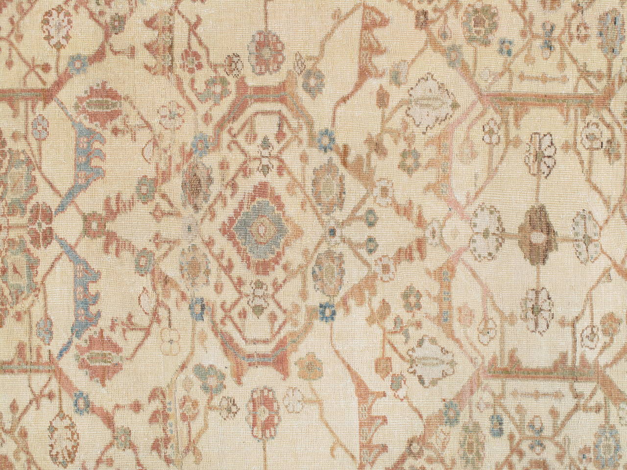 Antique Persian Sultanabad Carpet, Handmade Oriental, Light Blue, Taupe, Ivory