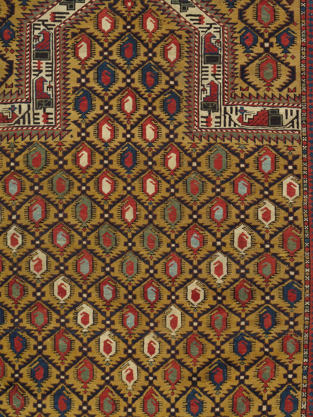 Kazak Gold Ground Antique Marasali Shirvan Prayer Rug, Hand-Knotted, Wool Oriental Rug For Sale