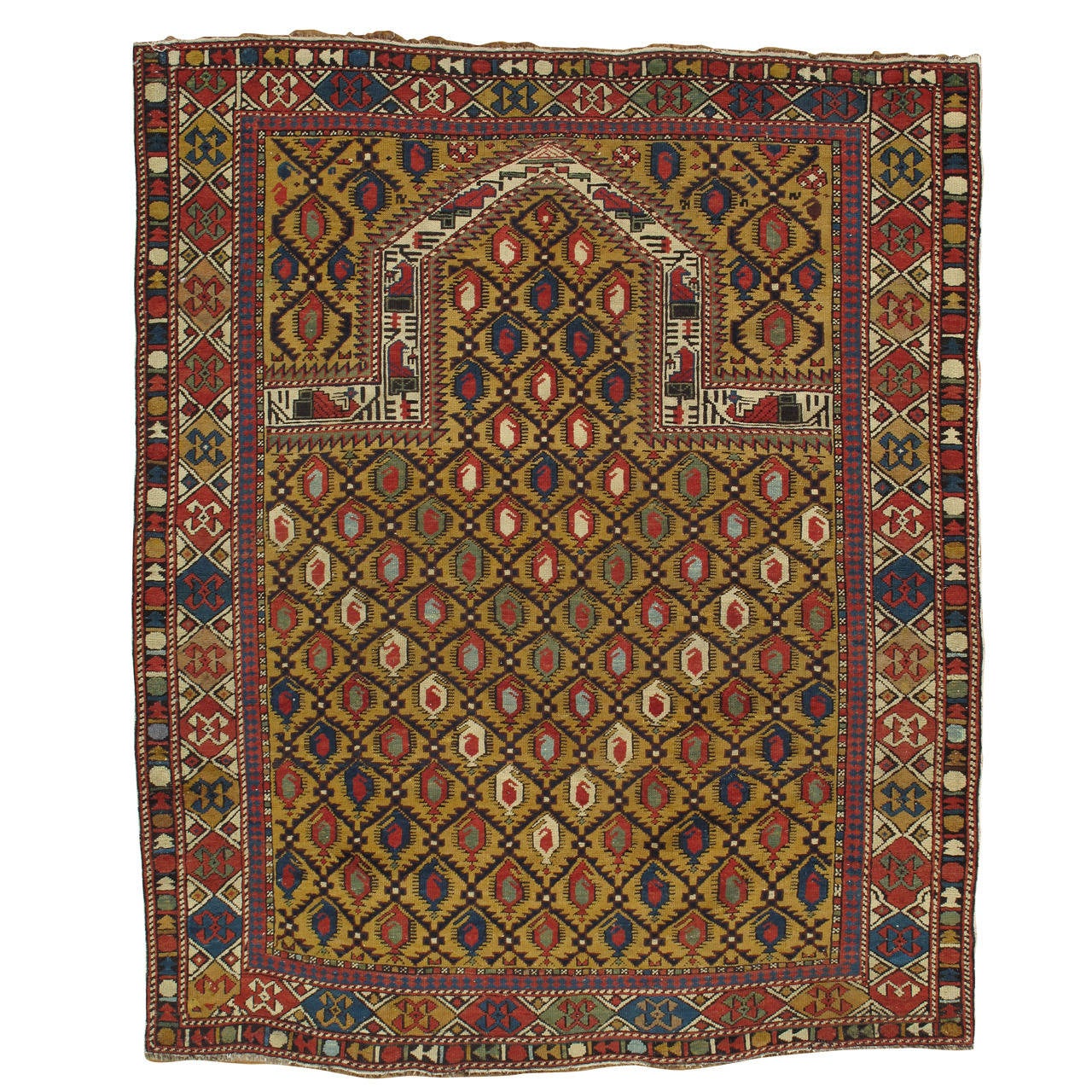 Gold Ground Antique Marasali Shirvan Prayer Rug, HandKnotted, Wool