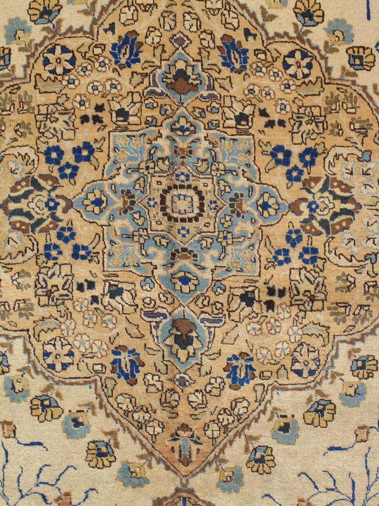 Hand-Knotted Antique Tabriz Carpet, Handmade Persian Rug in Floral Gold, Beige Brown, Taupe For Sale