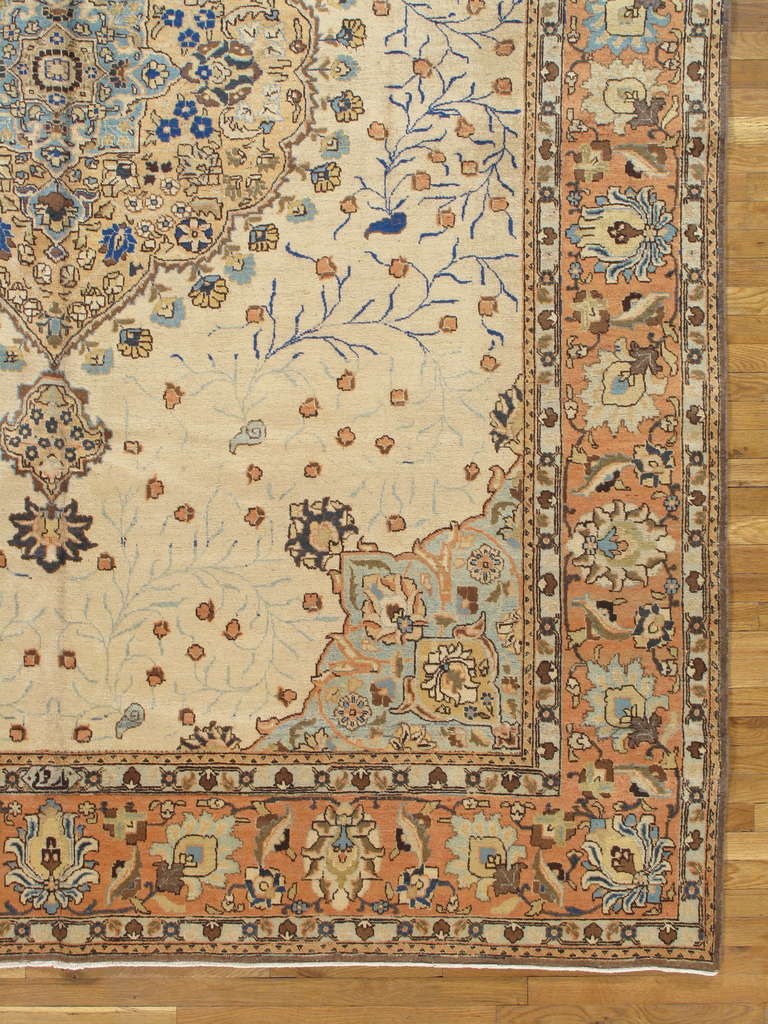 Antique Tabriz Carpet, Handmade Persian Rug in Floral Gold, Beige Brown, Taupe In Excellent Condition For Sale In New York, NY