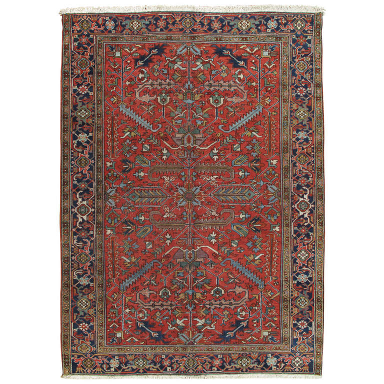 Antique Persian Heriz Carpet, Handmade Wool Oriental Rug, Rust, Ivory