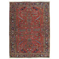 Antique Persian Heriz Carpet, Handmade Wool Oriental Rug, Rust, Ivory, Lt Blue 7