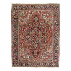 Antique Heriz Northwest Persian Rug Handmade Rug, Navy, Light Blue, Rust, Ivory 5