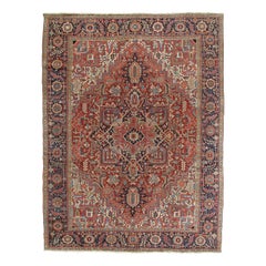 Antique Heriz Northwest Persian Rug Handmade Rug, Navy, Light Blue, Rust, Ivory