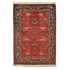 Antique Silk Turkish Rug, Handmade Oriental Rug, Red and Blue, Fine Silk Rugs 11